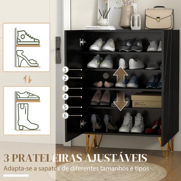 Móvel Sapateira de Entrada Armário Sapateira com Prateleiras Ajustáveis para 15 - 20 Pares de Sapatos 72x31,5x95 cm Preto