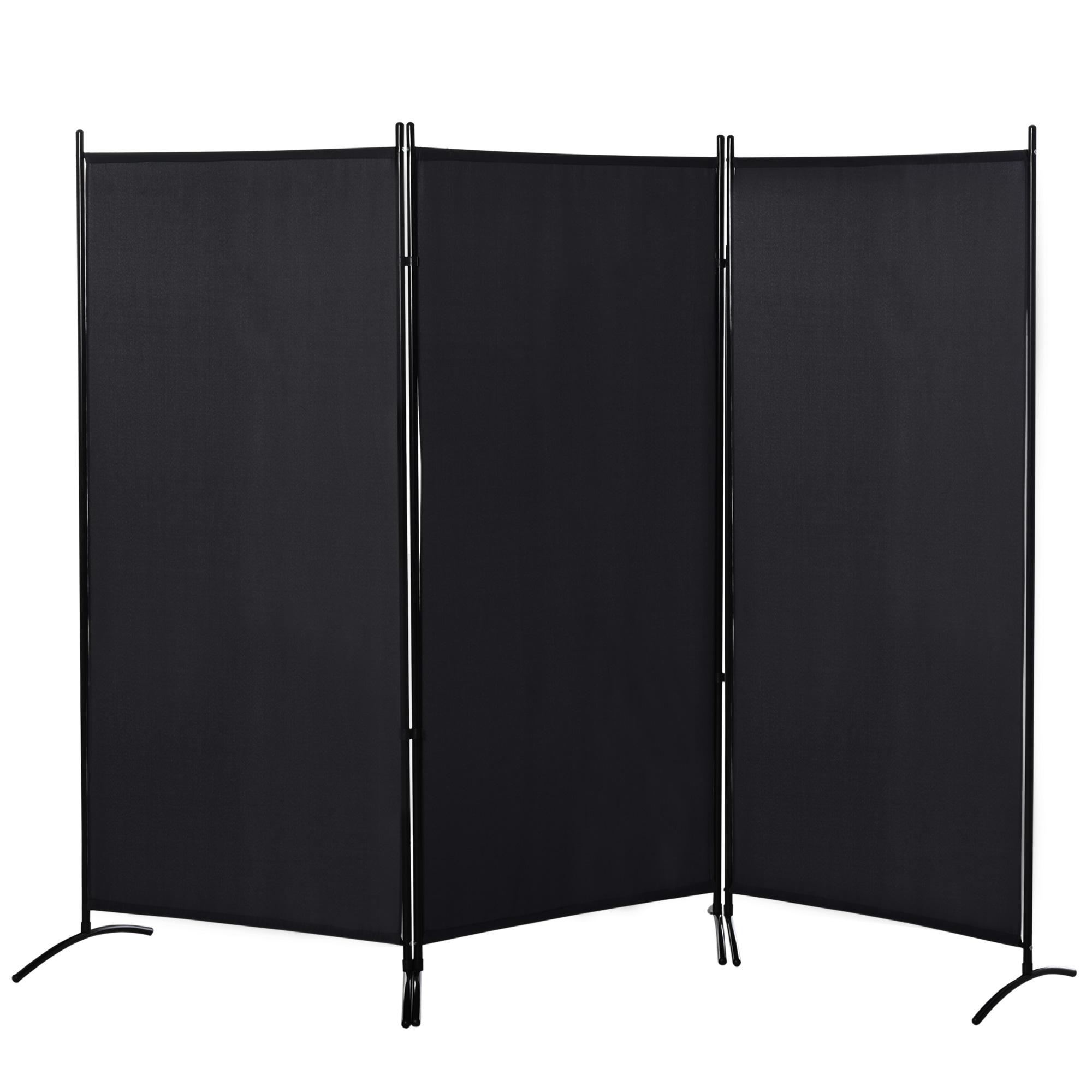 Biombo de 3 Paineis Separador de Ambientes Dobrável Biombo de Privacidade com 6 Pés de Metal 253x50x182 cm Preto