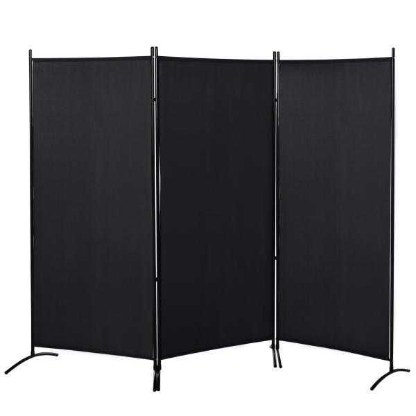 Biombo de 3 Paineis Separador de Ambientes Dobrável Biombo de Privacidade com 6 Pés de Metal 253x50x182 cm Preto