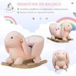 Baloiço Infantil com Forma de Coelho de Pelúcia Baloiço para Bebés 18 - 36 Meses com Som Cinto de Segurança Guidão e Apoio para os Pés 60x33x50cm Rosa