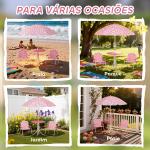 Conjunto Infantil de Mesa e Cadeiras de Jardim de 4 Peças Cadeiras Dobráveis Chapéu de Sol Desmontável Design Unicórnios Rosa