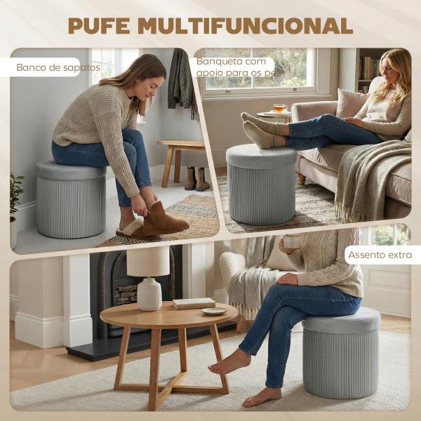 Puff de Arrumação Banco de Arrumação Dobrável 35 L 38x38x38 cm Estofado em Veludo Baú de Arrumação Cinzento Escuro