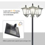 Candeeiro Solar de Jardim com 3 Luzes LED Impermeável IP44 Sensor de Noite Candeeiro de Exterior 51,5x47x182,5cm Preto