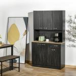 Armário de Cozinha Aparador de Sala de Jantar com 1 Gaveta 6 Portas e Prateleiras Ajustáveis Estilo Moderno 101x39x180 cm Preto e Madeira