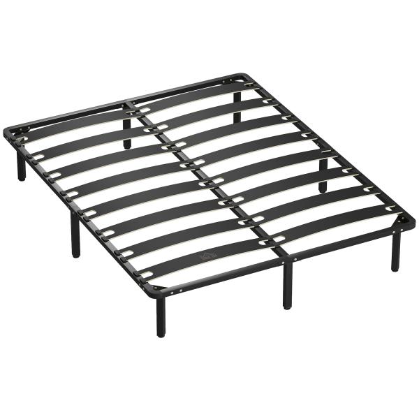 Estrutura de Cama 160x200 cm com Espaço de Armazenamento Abaixo e Ripas de Álamo Fácil de Montar Carga 350 kg Preto