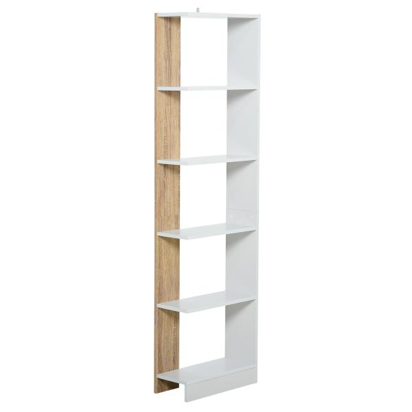 Estante de Armazenamento com 5 Prateleiras Estante Multiuso para Escritório 45x21x170cm Branco e Carvalho