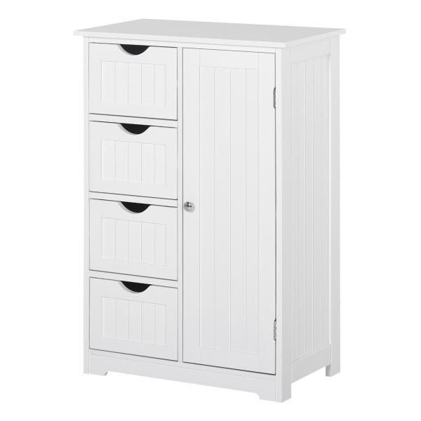 Armário Casa de Banho Móvel Auxiliar Organizador Moderno de Madeira com 1 Armário e Gavetas 56x30x83 cm Branco