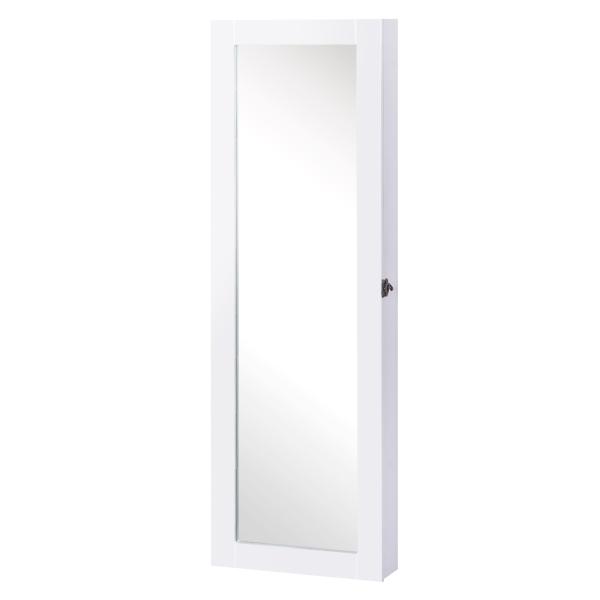 Espelho com Móvel de Bijuterias de Parede Espelho de Parede Organizador de Jóias com Ganchos e Ranhuras para Dormitórios 37x9,5x112cm Branco