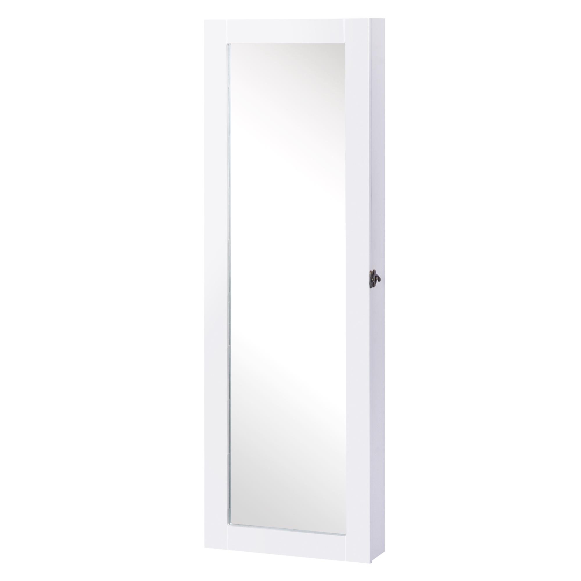 Espelho com Móvel de Bijuterias de Parede Espelho de Parede Organizador de Jóias com Ganchos e Ranhuras para Dormitórios 37x9,5x112cm Branco