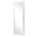 Espelho com Móvel de Bijuterias de Parede Espelho de Parede Organizador de Jóias com Ganchos e Ranhuras para Dormitórios 37x9,5x112cm Branco