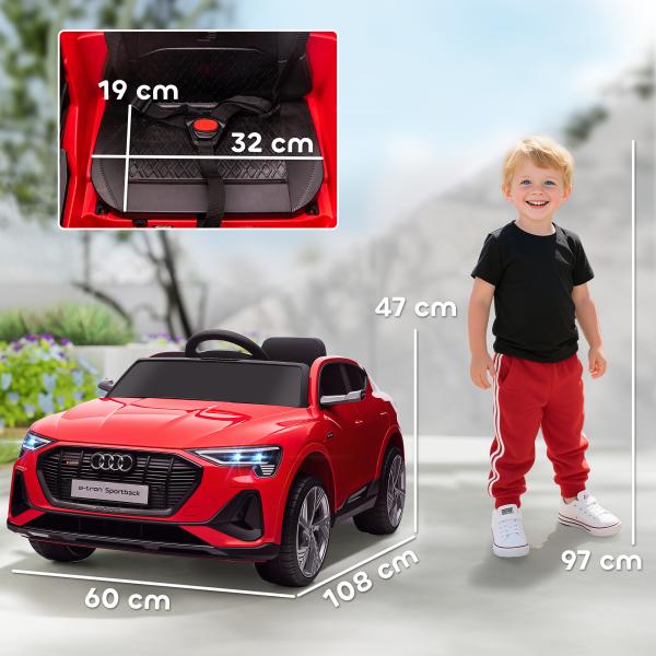 Carro Elétrico Audi E - Tron 12V para Crianças acima de 3 Anos com Controle Remoto Faróis Buzina Música MP3 TF USB e Abertura da Porta 3 - 8km/h 108x60x47cm Vermelho
