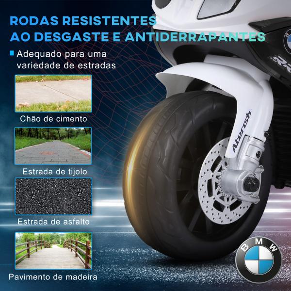 Mota BMW Infantil 6V Elétrica para Crianças 18 - 36 Meses com Faróis Música 2,5km/h Preto 66x37x44 cm