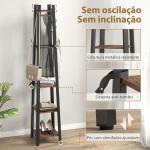 Cabideiro de Pé com 4 Níveis 4 Prateleiras 8 Ganchos com Estrutura Metálica para Pendurar Roupas e Chapéus Marrom Rústico