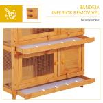 Coelheira de Madeira Exterior de 2 Níveis Gaiola para 1 - 2 Coelhos Animais Pequenos com Teto Asfáltico Dobrável e 2 Bandejas Removíveis 90x45x90cm Madeira
