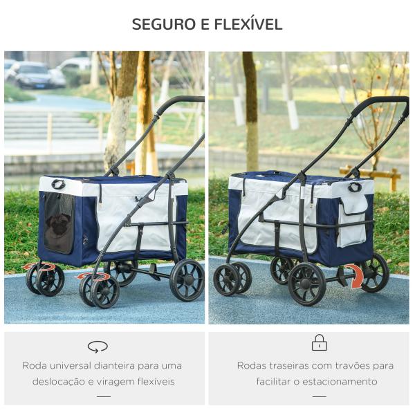 Carrinho para Animais de Estimação Carrinho para Cães Dobrável com Compartimento Desmontável 4 Portas 81x58x97,5 cm Azul