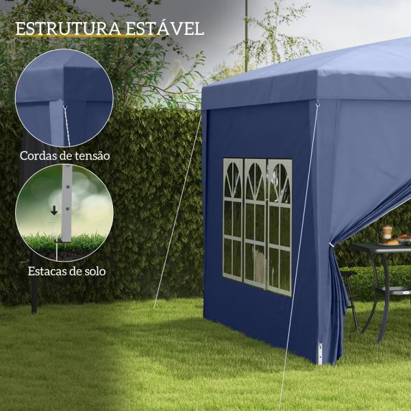 Tenda de Jardim com Paredes Laterais Amovíveis Janelas Porta com Zíper e Bolsa de Transporte 295x295x195 - 258 cm Azul