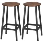 Conjunto de 2 Bancos Altos de Cozinha Bancos de Bar com Pés de Aço e Apoio para os Pés 32,5x32,5x65 cm Madeira e Preto