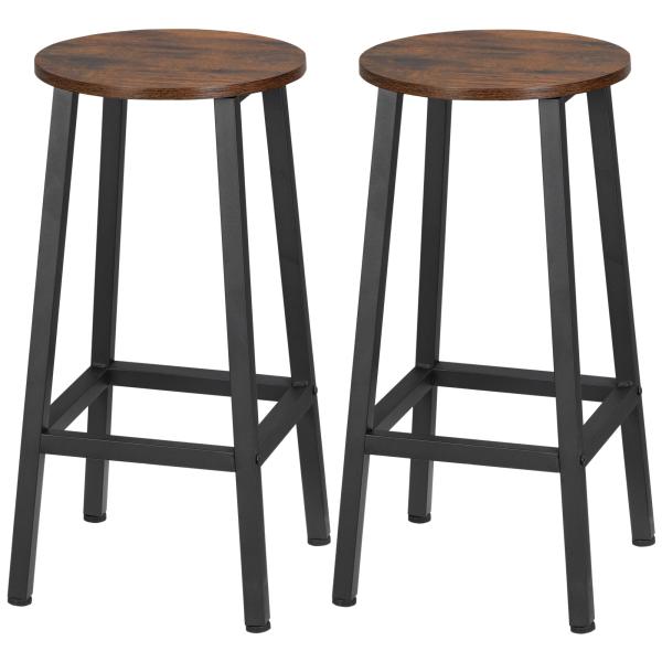 Conjunto de 2 Bancos Altos de Cozinha Bancos de Bar com Pés de Aço e Apoio para os Pés 32,5x32,5x65 cm Madeira e Preto