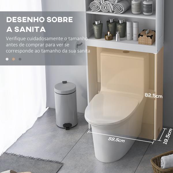 Móvel sobre Sanita Armário para Máquina de Lavar com 2 Portas Prateleiras Abertas e Ajustável 66x23x178 cm Branco