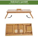 Mesa de Computador Portátil de Bambu Dobrável Reclinável e Altura Ajustável Mesa Auxiliar com1 Gaveta 72x35x22 - 30 cm Madeira