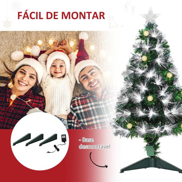Árvore de Natal 90 cm Árvore de Natal com Fibra Óptica Árvore de Natal Artificial com 90 Luzes LED e 90 Ramos Verde e Branco