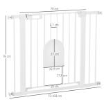 Barreira de Segurança de Cães Animais de Estimação para Escadas e Portas 75 - 103cm com 2 Extensões Fechamento Automático e Sistema de Duplo Bloqueio Aço Branco