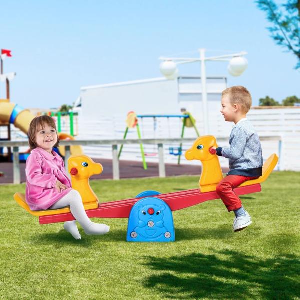 Baloiço Infantil em Forma de Girafa com Encosto Guidão Texturizado Carga 20kg por Assento para Interior e Exterior 150x32x60cm Multicor