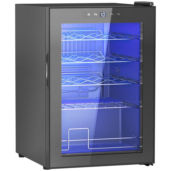 Frigorífico para Vinhos 20 Garrafas com Compressor, Porta Anti - UV, 5 - 18 °C, Painel Tátil, Luz LED, 39 dB, Preto