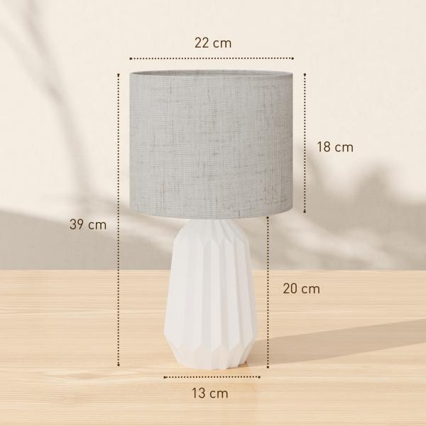 Candeeiro de Mesa com Base de Cerâmica e Ecrã de Linho Estilo Retro com Interruptor E27 40W Ø22x39 cm Branco e Bege