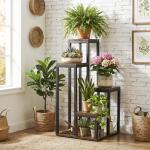 Suporte para Plantas de 4 Níveis com Base, Estante para Vasos para Interior e Exterior, 40x40x81 cm, Castanho