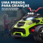 Quadricilo Elétrico para Crianças 12V com 2 Motores Velocidade até 5 km/h 3 Rodas Faróis Buzina Música 113x74x63 cm Verde