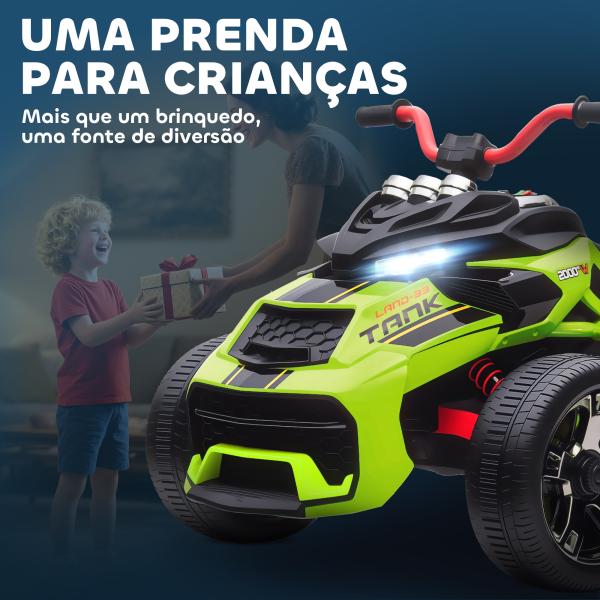 Quadricilo Elétrico para Crianças 12V com 2 Motores Velocidade até 5 km/h 3 Rodas Faróis Buzina Música 113x74x63 cm Verde
