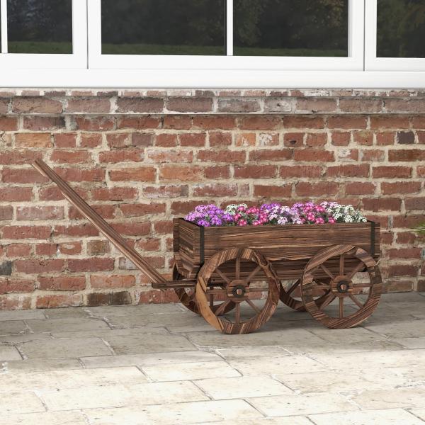 Floreira de Madeira Floreira de Exterior em Forma de Carrinho com 4 Rodas para Varanda Jardim Pátio 120x41x54 cm Madeira