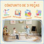 Mesa Infantil com 2 Cadeiras com Encosto em Forma de Coroa para Crianças de 3 - 6 Anos para Sala de Jogos Dormitório Branco