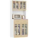 Aparador de Cozinha com 4 Portas de Vidro Bancada Aberta para Micro - Ondas 80x40x180 cm Branco e Madeira