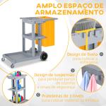 Carro de Limpeza com Bolsa de 100L Carro de Limpeza Profissional com 3 Prateleiras e Plataforma 121x50,5x96,5 cm Cinza e Amarelo