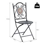 Conjunto de 2 Cadeiras Dobráveis de Jardim Cadeiras com Mosaico Carga Máxima 120 kg 50x40x94,5 cm Preto