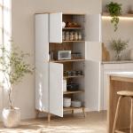 Armário de Cozinha com 4 Portas Bancada para Micro - Ondas Prateleiras Ajustáveis Orifício para Cabos 80x40x178 cm Branco