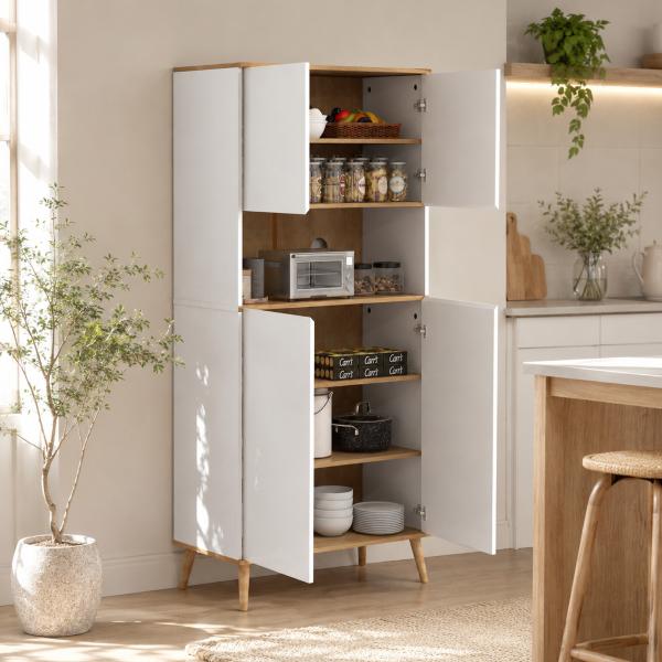 Armário de Cozinha com 4 Portas Bancada para Micro - Ondas Prateleiras Ajustáveis Orifício para Cabos 80x40x178 cm Branco