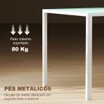 Mesa de Refeição de Vidro Mesa Retangular para 6 Pessoas com Pés de Metal 140x80x75 cm Branco
