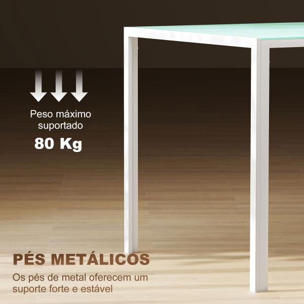 Mesa de Refeição de Vidro Mesa Retangular para 6 Pessoas com Pés de Metal 140x80x75 cm Branco