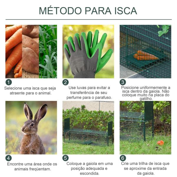 Armadilha com 2 portas para animais vivos Gaiola de captura de metal com alça 100x25x28 cm Verde escuro