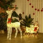 Rena com Trenó Luminoso Decoração de Natal com 170 LED Branco Quente Iluminação Natalícia 50x29x42 cm Multicor