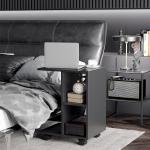 Mesa Auxiliar Moderna Mesa Auxiliar em Forma de C com Rodas e Prateleiras Abertas 45x35x58 cm Preto