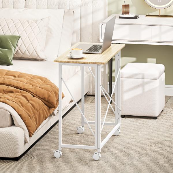 Secretária Dobrável com Rodas Mesa de Secretária Compacta Portátil para Espaços Pequenos 80x40x75 cm Madeira e Branco