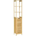 Coluna Casa de Banho de Bambú Coluna Alta para Casa de Banho com 3 Prateleiras e 1 Porta Móvel de Armazenamento para Sala de Estar Cozinha 34x30x173cm Natural
