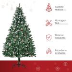 Árvore de Natal Artificial Ø90x180cm com 1111 Ramos de PVC e 59 Pinhas Base Dobrável e Suporte de Aço Decoração de Natal para Interiores Verde