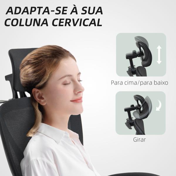 Cadeira de Escritório de Malha com Apoio para a Cabeça Suporte Lombar Apoio para os Pés Função de Inclinação 71x70x109 - 119 cm Preto