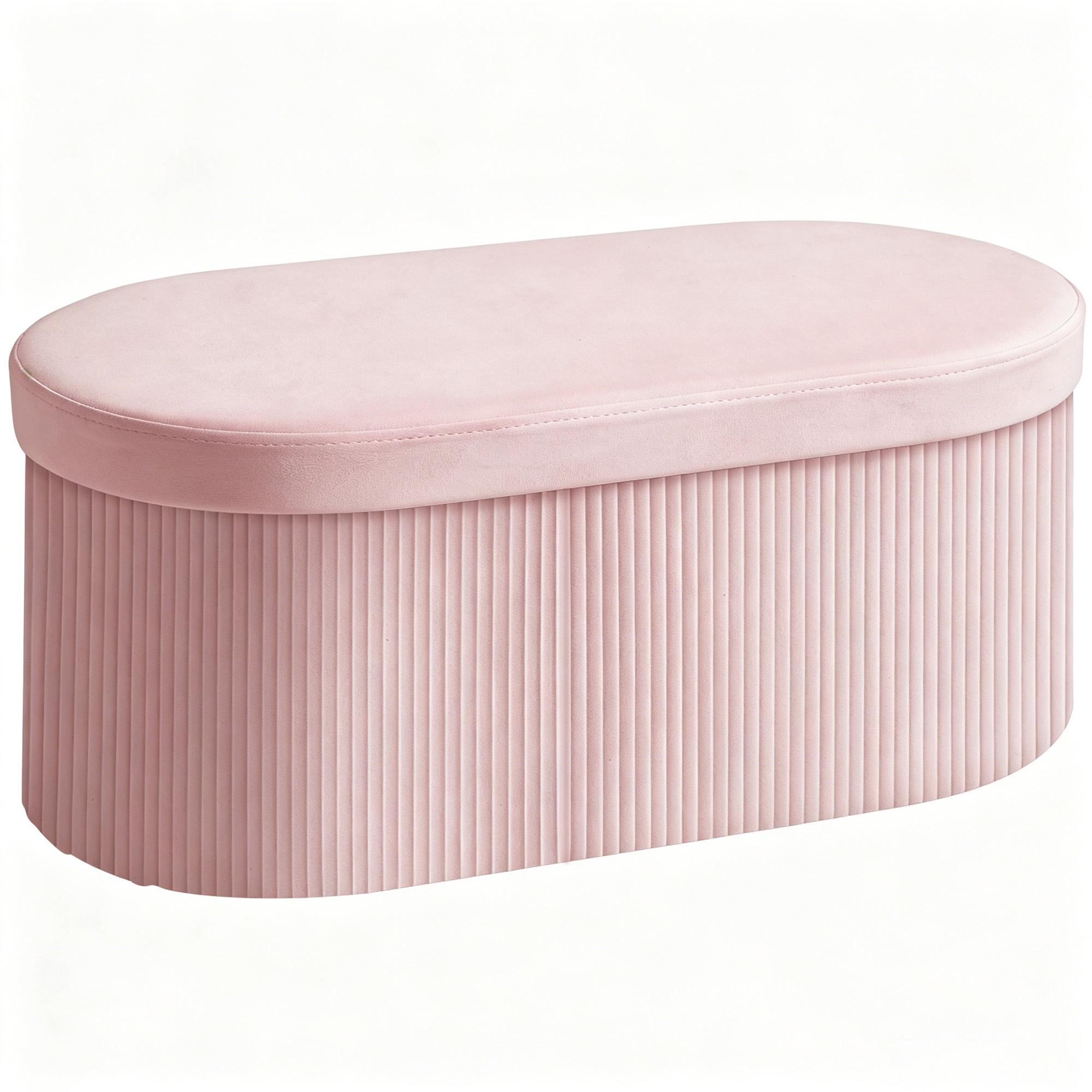 Puff de Arrumação Banco de Arrumação Dobrável 72 L 76x38x35 cm Estofado em Veludo Baú de Armazenamento Rosa