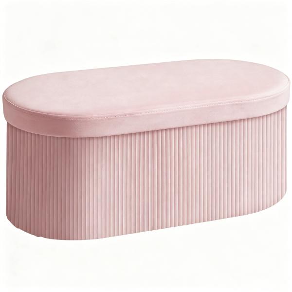 Puff de Arrumação Banco de Arrumação Dobrável 72 L 76x38x35 cm Estofado em Veludo Baú de Armazenamento Rosa